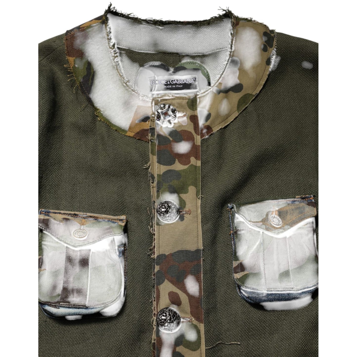 Dolce & Gabbana Brown Camouflage Linen Button Down Jacket