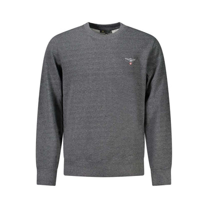 Accademia Militare Gray Cotton Men Sweater with embroidery and logo, sustainable fashion, recycled materials, crewneck design, eco-chic style.