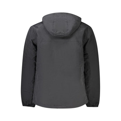 Napapijri Black Polyamide Men Jacket with hood, showcasing back view and sleek design for stylish adventure.