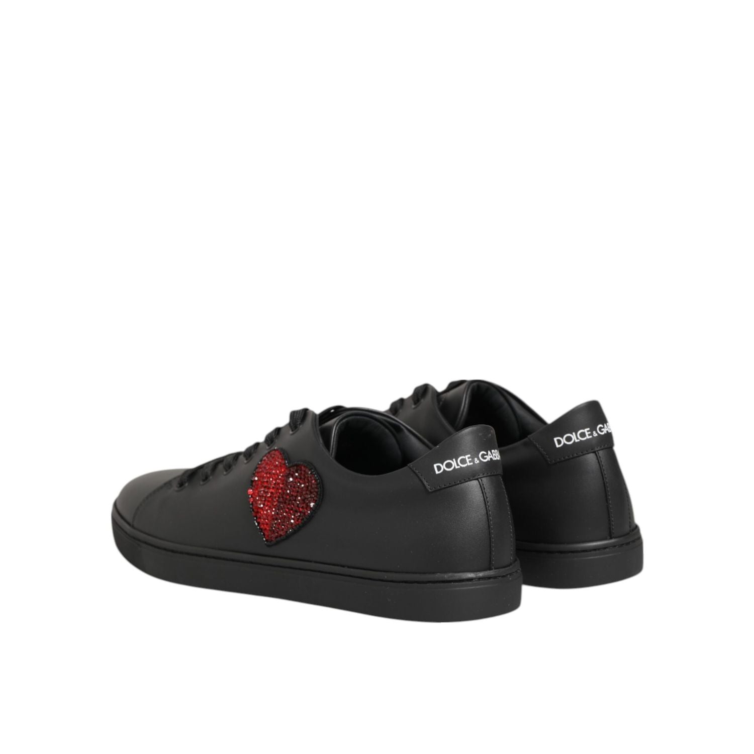Dolce & Gabbana Black Leather Crystal Heart Sneakers  Shoes
