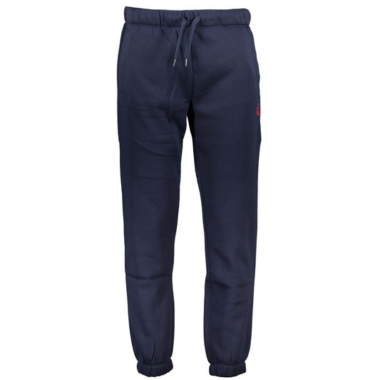 Gianmarco Venturi Blue Cotton Pant with elastic waist and ankle, logo embroidery, and three pockets.