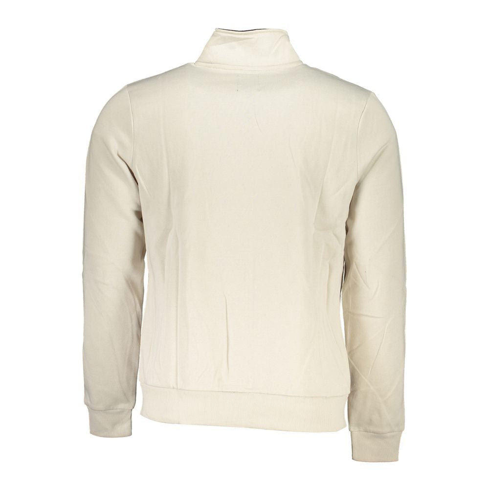 Gianmarco Venturi White Cotton Sweatshirt - back view of long sleeve fleece with zipper and embroidery logo detail.