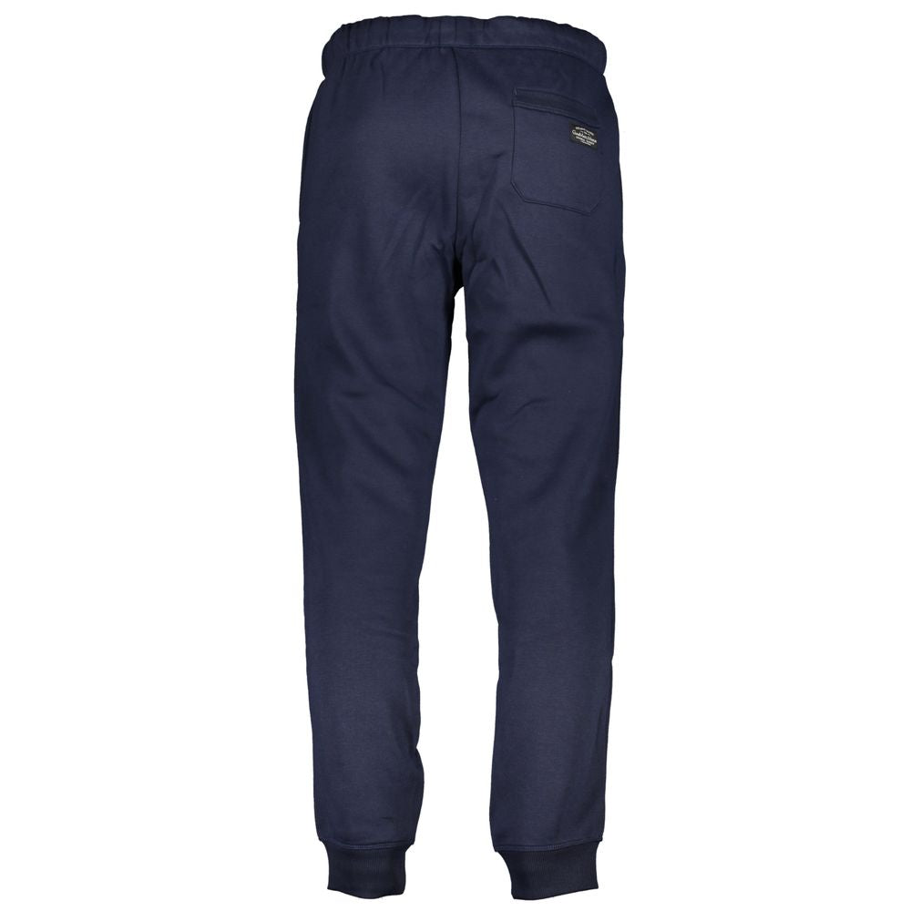 Gianmarco Venturi Blue Cotton Pant, sports trousers with elastic waist, 3 pockets, ankle cuff, logo embroidery, rear view.
