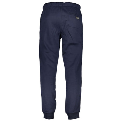 Gianmarco Venturi Blue Cotton Pant, sports trousers with elastic waist, 3 pockets, ankle cuff, logo embroidery, rear view.