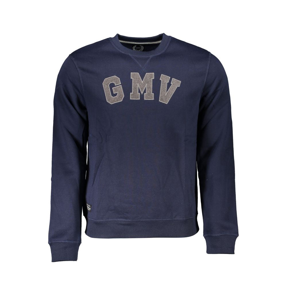 Gianmarco Venturi Blue Cotton Sweatshirt, long sleeve, fleece, crew neck with GMV logo embroidery.