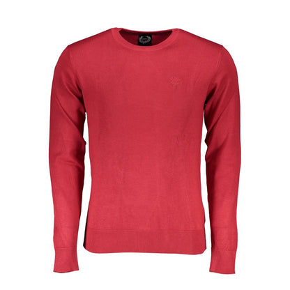 Gianmarco Venturi Red Viscose Sweater with long sleeves, crew neck, and embroidery logo