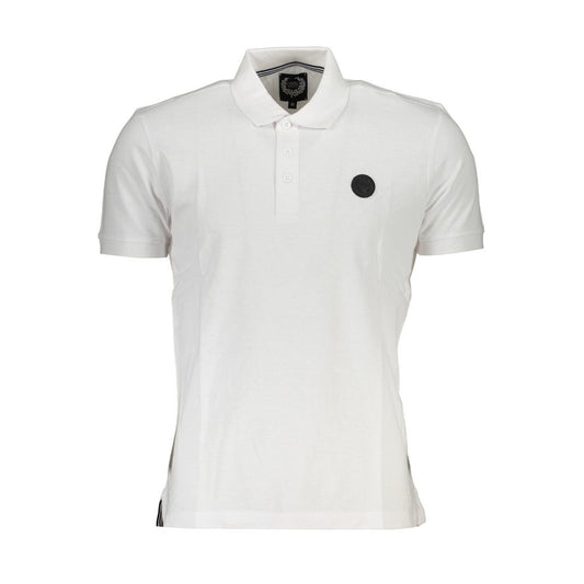 Gianmarco Venturi White Cotton Polo Shirt with short sleeves, 3 buttons, and logo application.