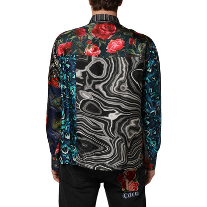Dolce & Gabbana Multicolor Patchwork Long Sleeves Silk Shirt