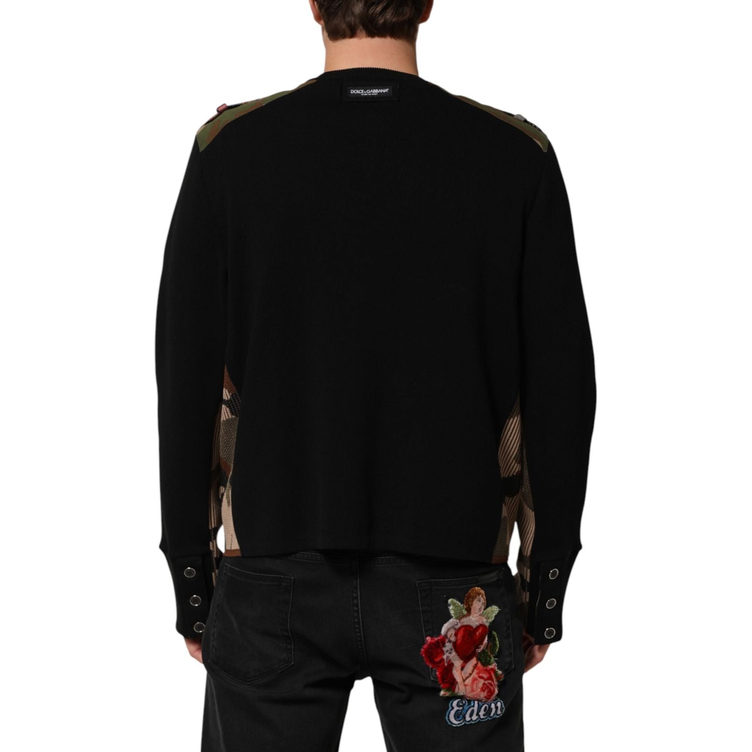 Dolce & Gabbana Black Patchwork Crew Neck Pullover Sweater