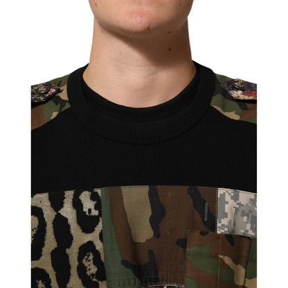 Dolce & Gabbana Black Patchwork Crew Neck Pullover Sweater