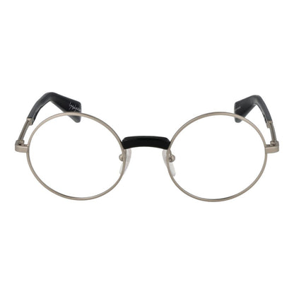 Yohji Yamamoto Silver Monel Glasses (Frames) with full-rim round style, unisex design, and monel material, includes branded soft case.