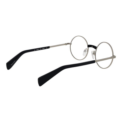 Yohji Yamamoto Silver Monel Glasses (Frames) in silver, full-rim round style with demo lenses and black temples, unisex design.