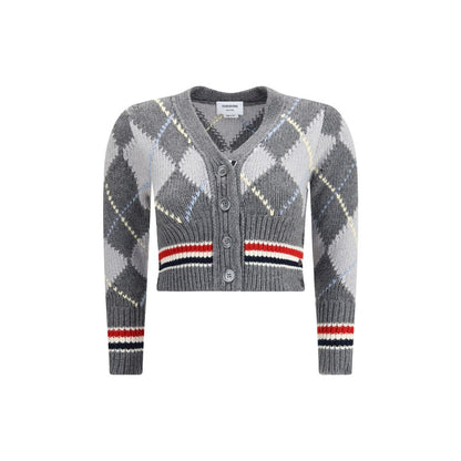 Thom Browne Gray Fleece Wool Cardigan with argyle pattern and button closure for timeless elegance and versatile styling.