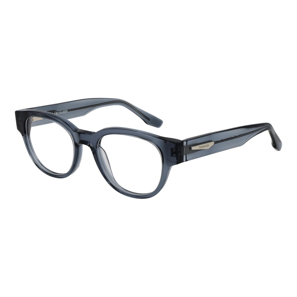 Trussardi Blue Acetate Glasses (Frames) for men with full-rim blue acetate panto style and spring hinge, includes branded case.