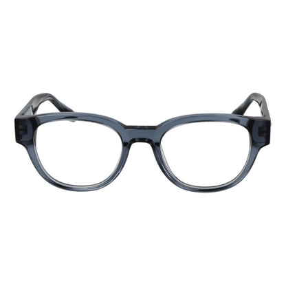 Trussardi Blue Acetate Glasses (Frames), full-rim panto style with blue frame, demo plastic lenses, optimized for men's fashion.