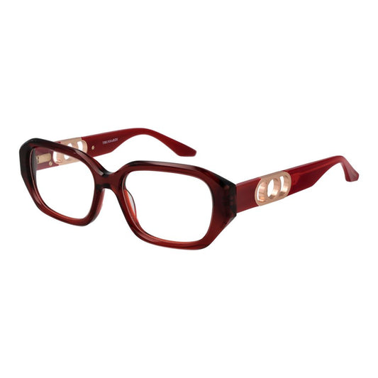Trussardi Red Acetate Glasses (Frames) for women, full-rim red style with acetate material, size 52-17-145, spring hinge included.