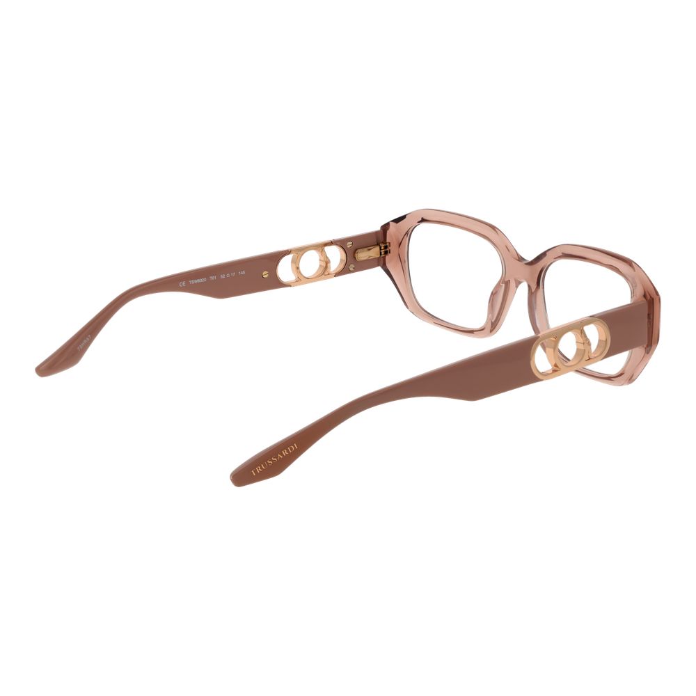 Trussardi Pink Acetate Glasses (Frames) with rose full-rim square design and acetate frame, including branded case for women.