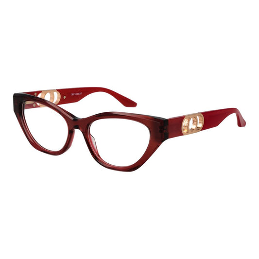 Trussardi Red Acetate Glasses (Frames) for women with full-rim cat eye style, featuring red acetate frame and demo lenses.