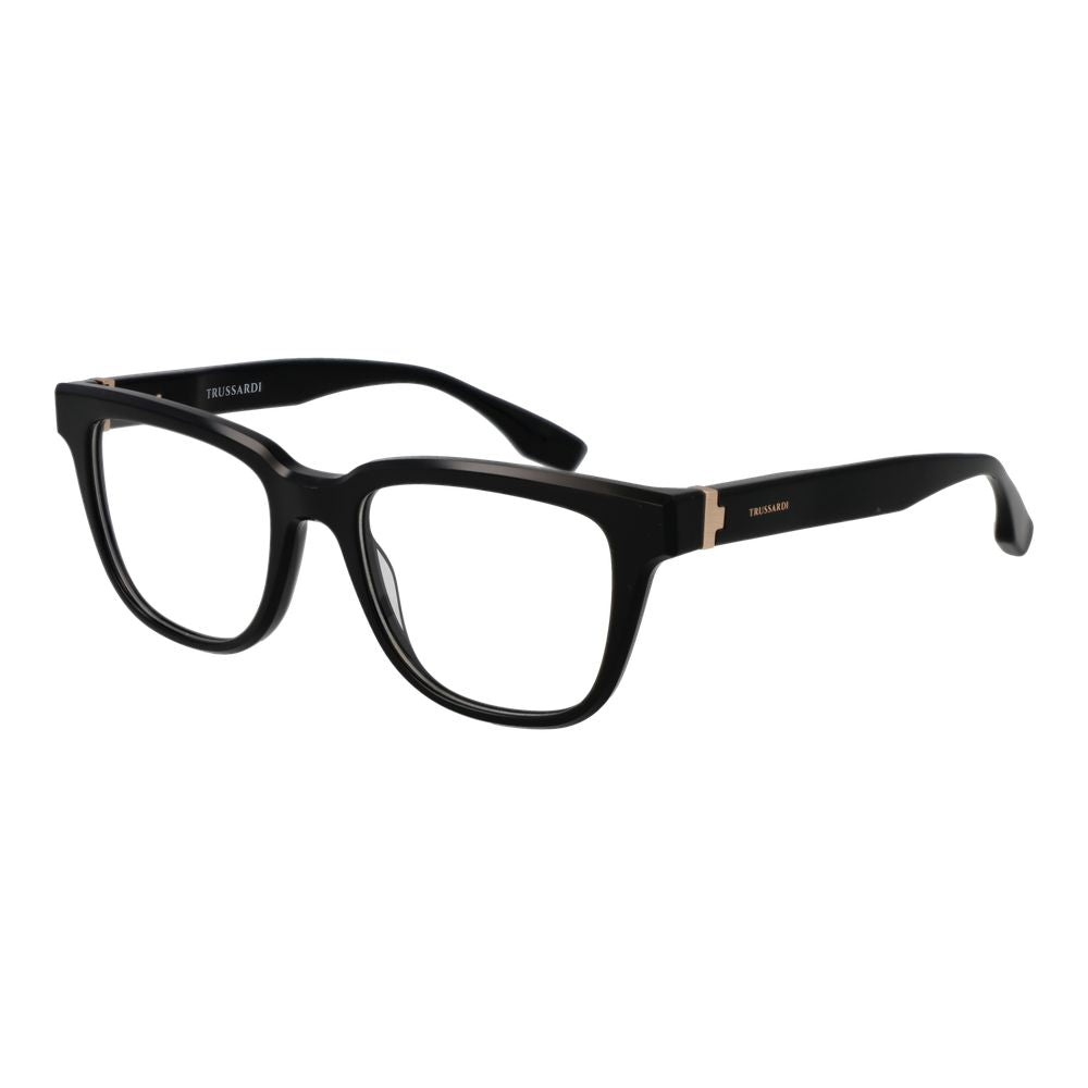 Trussardi Black Acetate Glasses (Frames) for men, full-rim rectangular style with spring hinge, includes branded case.