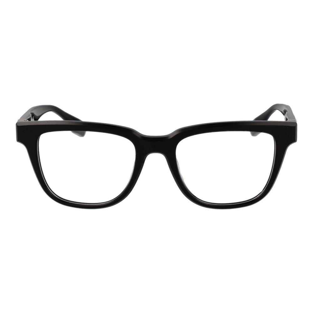 Trussardi Black Acetate Glasses (Frames) for men, full-rim rectangle style, black acetate frame, demo lenses, spring hinge included.