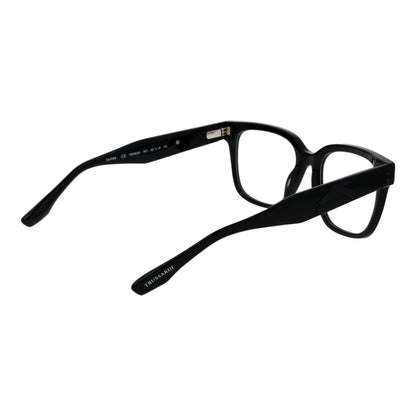 Trussardi Black Acetate Glasses (Frames) for men, featuring black full-rim square style with a spring hinge and branded temples.