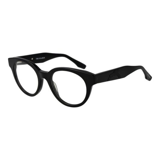 Trussardi Black Acetate Glasses (Frames) with full-rim black acetate frame, unisex design, demo lenses, included branded case.