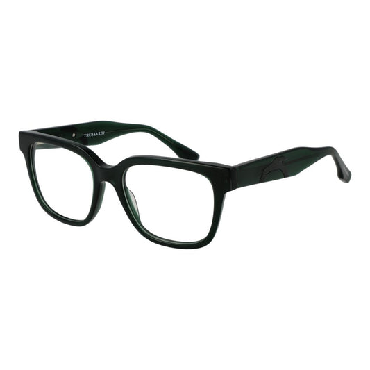 Trussardi Green Acetate Glasses (Frames) for men, square full-rim style, 52mm width, with plastic demo lenses and spring hinge.