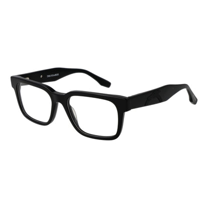 Trussardi Black Acetate Glasses (Frames), unisex full-rim rectangle style with demo lenses and black acetate frame, spring hinge.