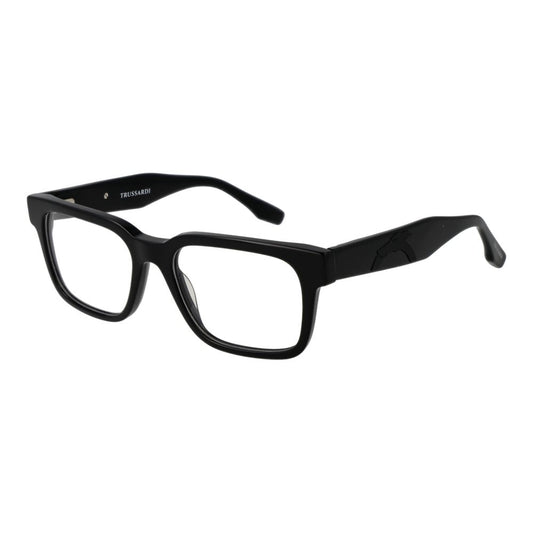 Trussardi Black Acetate Glasses (Frames) in full-rim rectangle style with demo lenses and branded case included.
