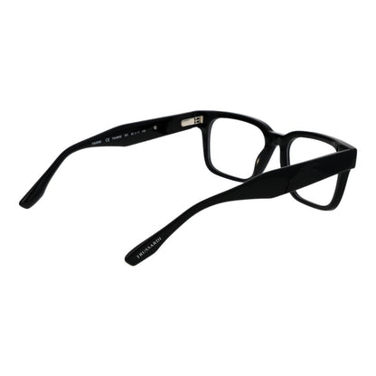Trussardi Black Acetate Glasses (Frames) with full-rim style and rectangle shape, featuring black acetate material and demo lenses.