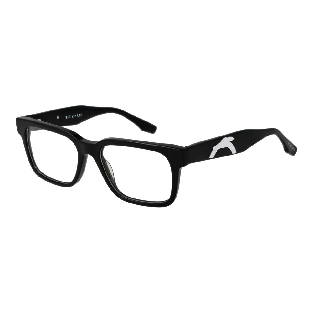 Trussardi Black Acetate Glasses (Frames) with branded case and full-rim rectangle style, unisex with demo lenses, black acetate