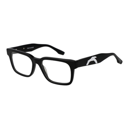 Trussardi Black Acetate Glasses (Frames) with branded case and full-rim rectangle style, unisex with demo lenses, black acetate