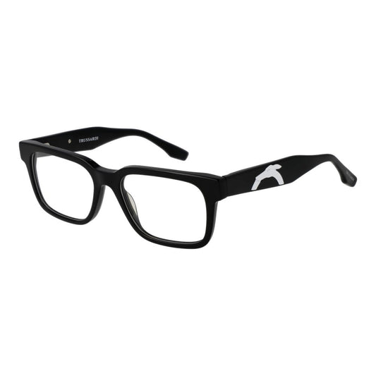 Trussardi Black Acetate Glasses (Frames) in full-rim style with branded case, unisex, rectangle shape, demo lenses, size 53-17-145.
