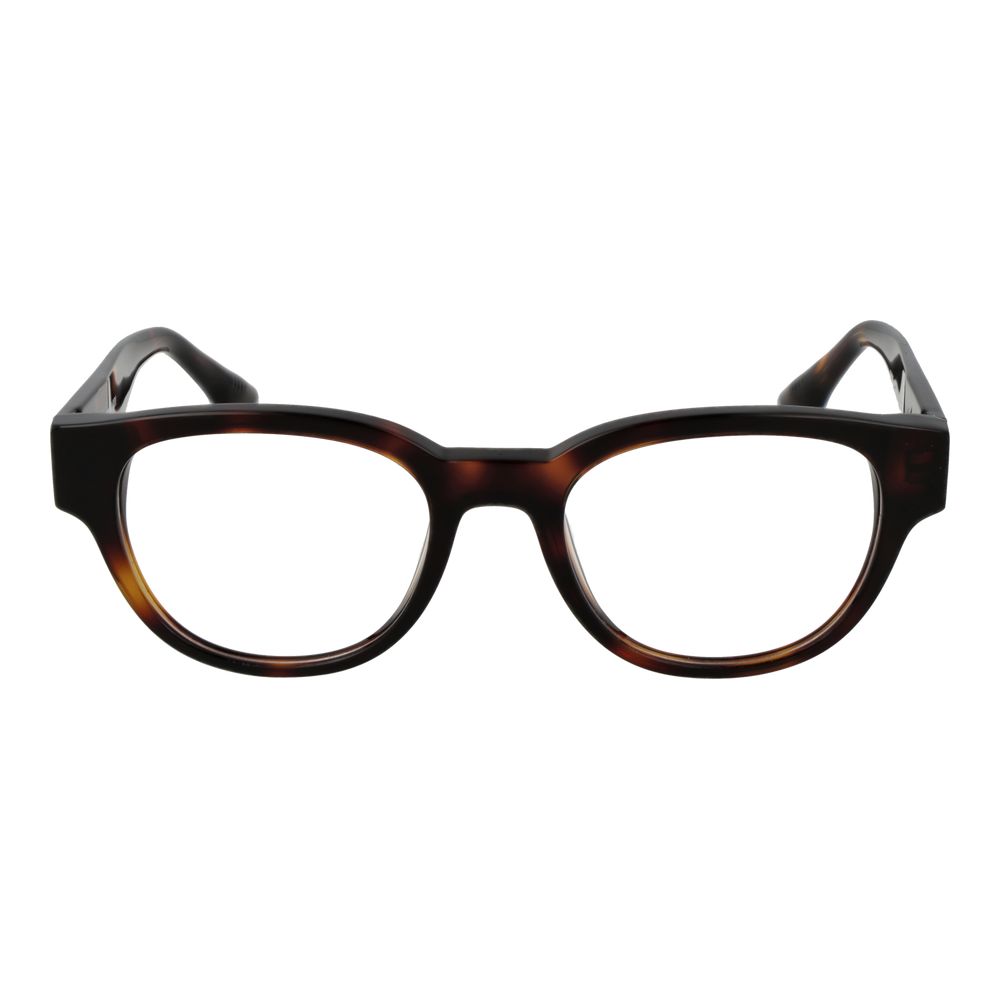 Trussardi Brown Acetate Glasses (Frames) with full-rim panto style and demo lenses, perfect for men.