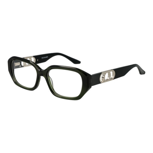 Trussardi Green Acetate Glasses (Frames) for women with full-rim rectangle style and 52-17-145 size, including branded case.