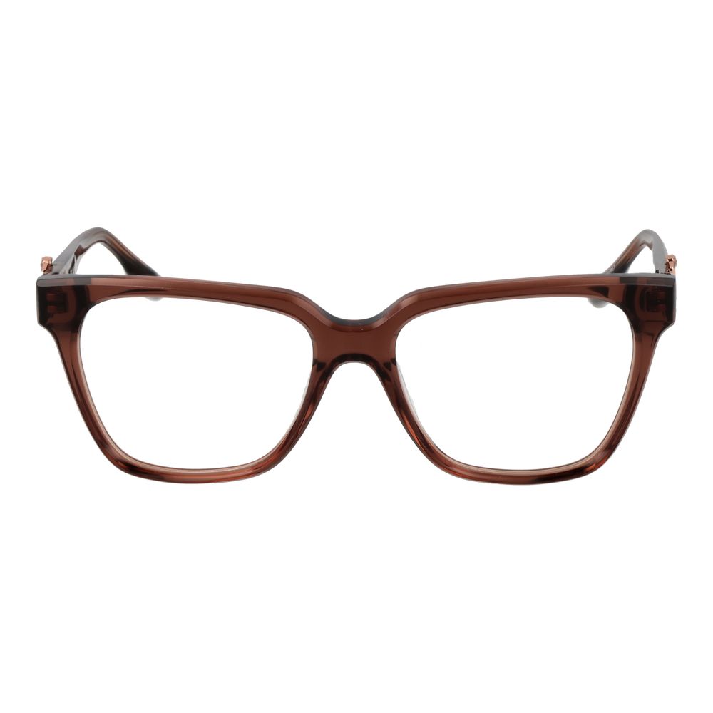 Trussardi Brown Acetate Glasses (Frames) - Women's full-rim square acetate frames with demo lenses, featuring a brown color.