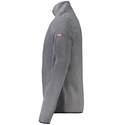 Side view of Norway 1963 Gray Polyester Sweatshirt with long sleeves, fleece material, and zip pockets featuring logo embroidery.