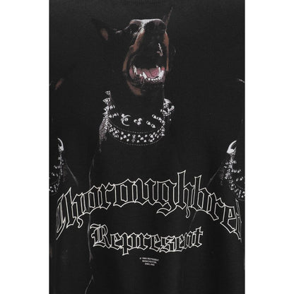 Represent Black Cotton T-Shirt with ribbed crew neck and iconic monogram print, featuring dog and text 'Thoroughbred' for a bold style.