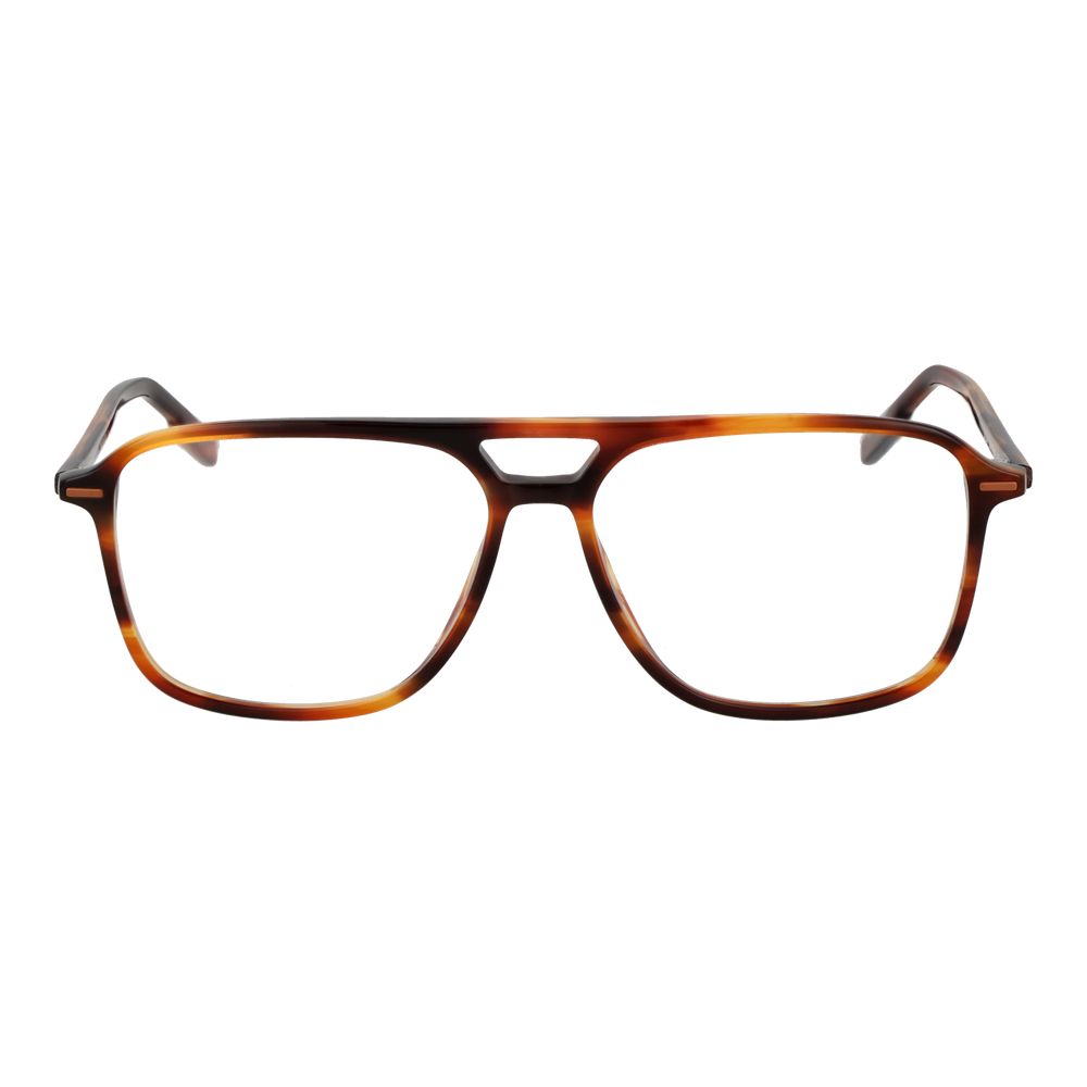 Ermenegildo Zegna Brown Acetate Glasses (Frames) in full-rim aviator style with demo lenses and branded case included.
