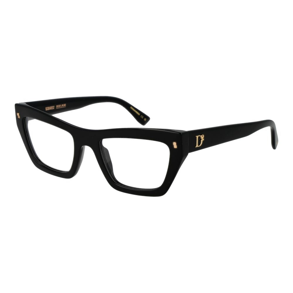 Dsquared² Black Acetate Glasses (Frames) full-rim cat eye style for women, black color with demo lenses, includes branded case.