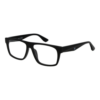 BMW Black Plastic Glasses (Frames) for men, full-rim rectangle style, black plastic material, 55-14-145 size, branded case included.
