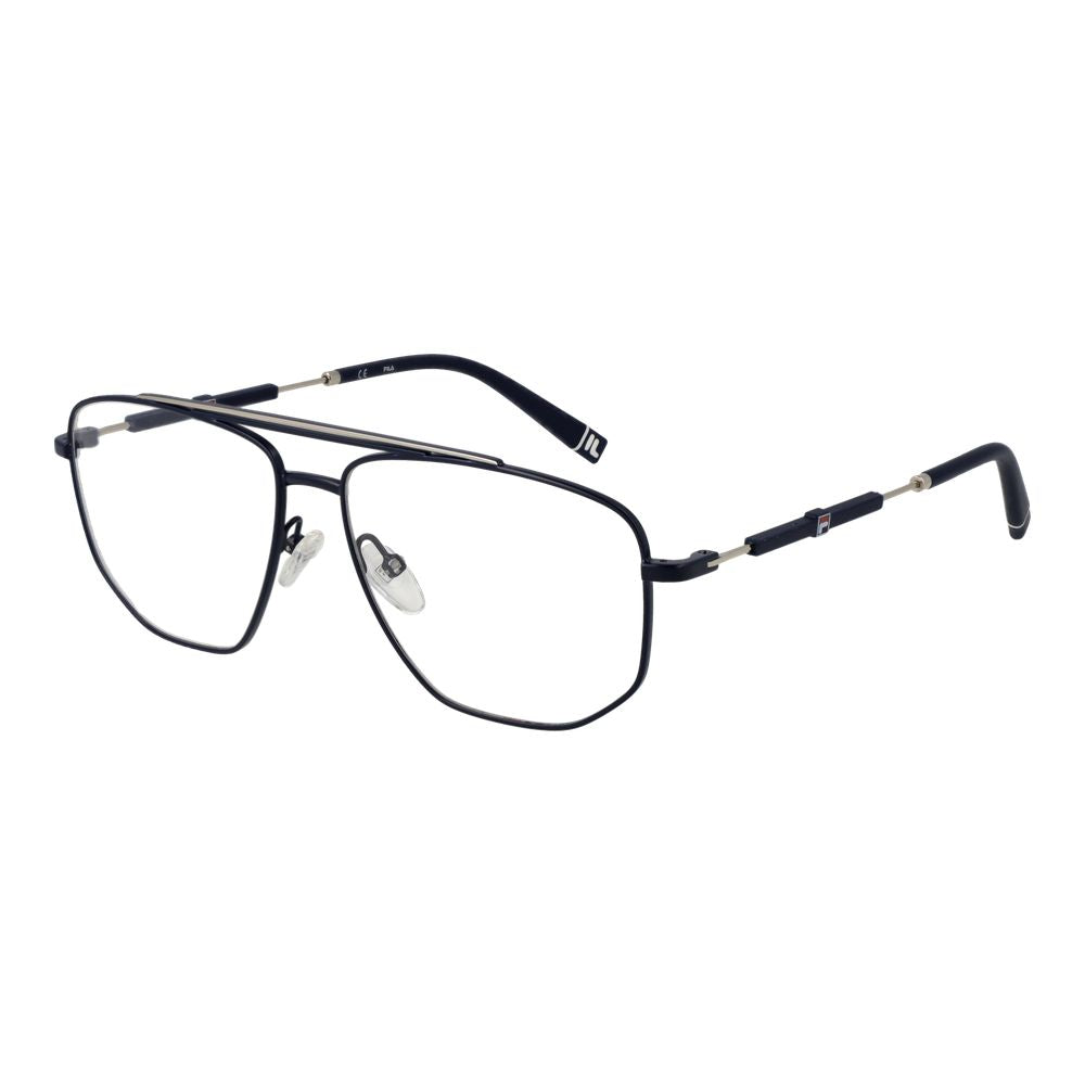 Fila Blue Stainless Steel Glasses (Frames) for men in full-rim aviator style with demo plastic lenses and blue frame.
