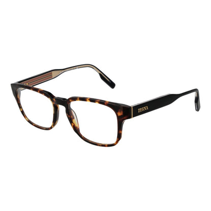 Ermenegildo Zegna Brown Acetate Glasses (Frames) with full-rim rectangle style and demo lenses, includes branded case.