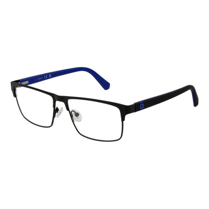 Guess Black Metal Glasses (Frames) with full-rim rectangle style and demo lenses, ideal for men, including branded case.