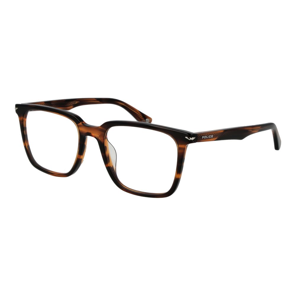 Police Brown Cellulose Acetate Glasses (Frames) for men, full-rim square style, brown color, cellulose acetate frame, no spring hinge.