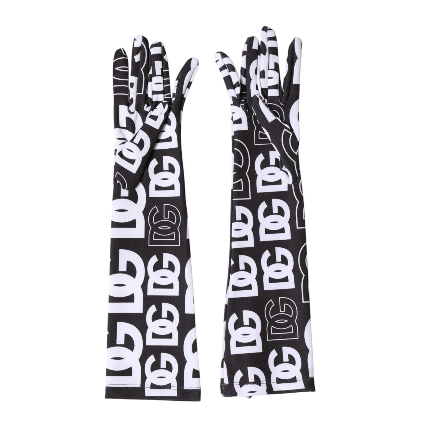 Dolce & Gabbana Black White DG Logo Elbow Length Mitten Gloves