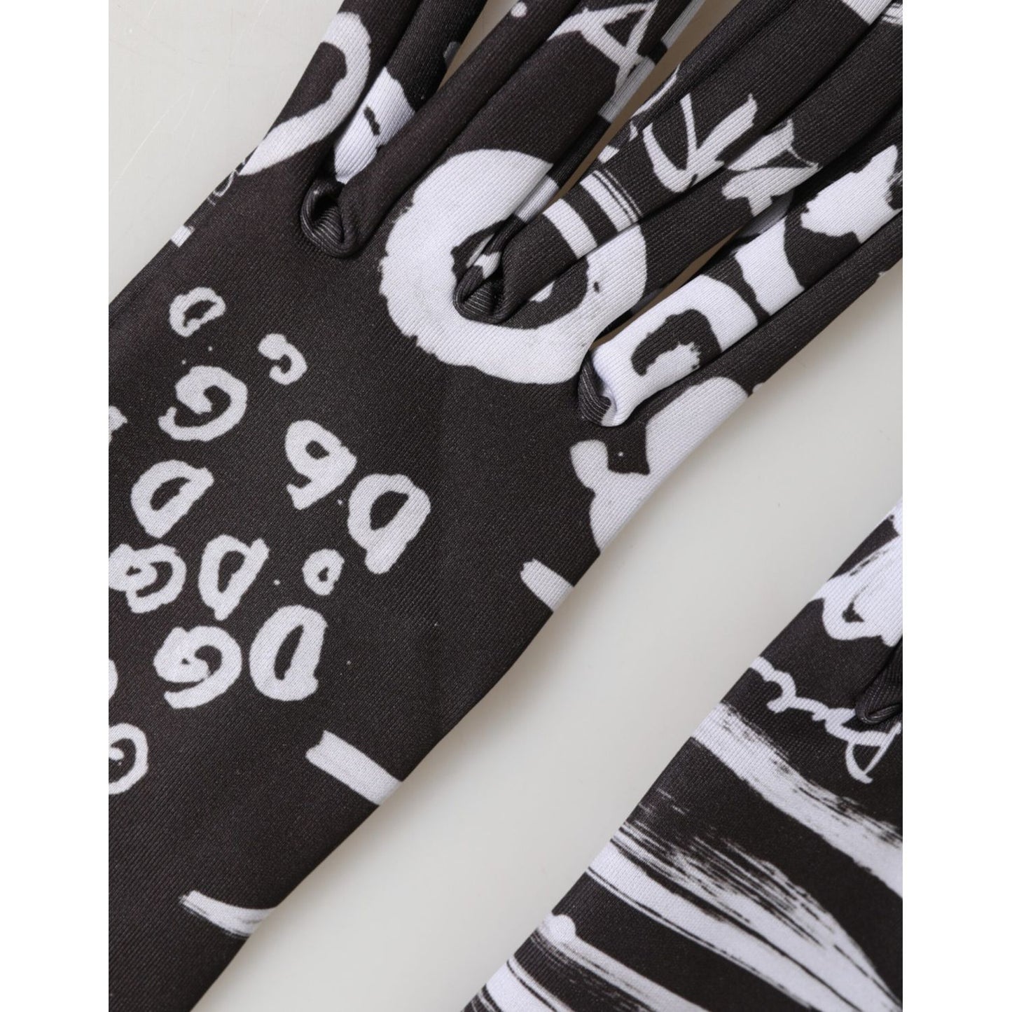 Dolce & Gabbana Black White DG Logo Elbow Length Mitten Gloves