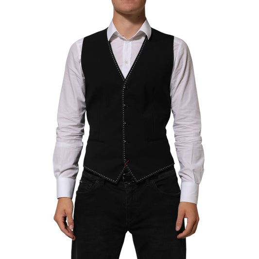 Dolce & Gabbana Black Wool Dress Formal Men Waistcoat Vest