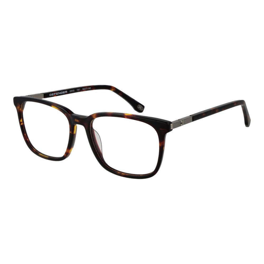Land Rover Brown Acetate Glasses (Frames) with square full-rim design, suitable for men. Brown acetate material, spring hinge, branded case included.