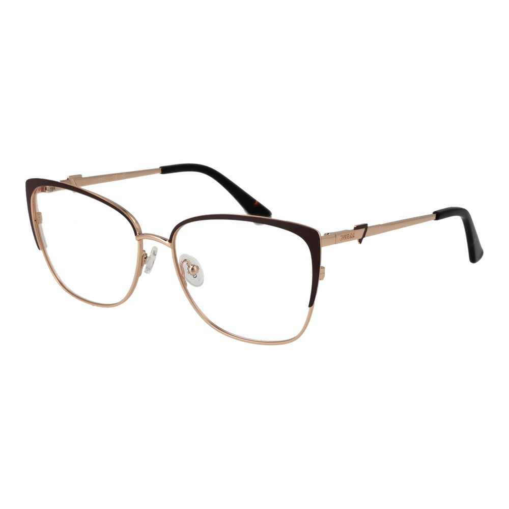 Guess Brown Metal Glasses (Frames) with full-rim butterfly design for women, featuring demo plastic lenses and spring hinges.